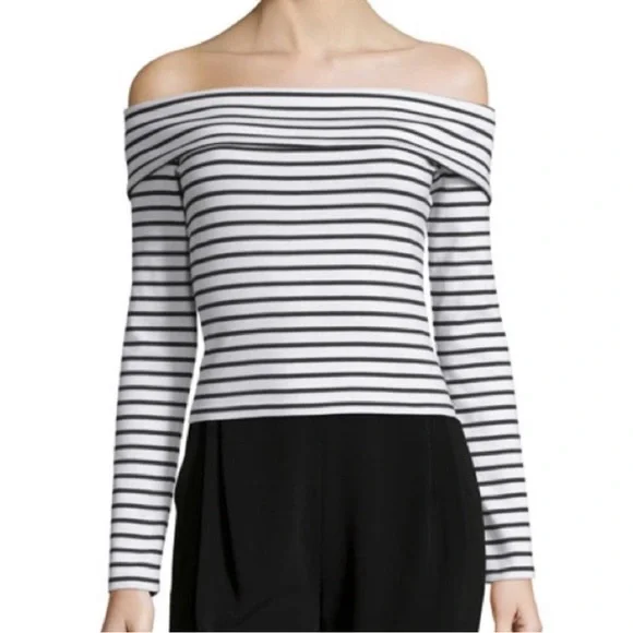 10 Crosby Derek Lam Off Shoulder Striped Top Medium - Picture 2 of 8